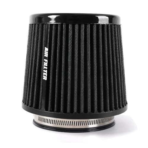4-Inch Cold Air Intake Filter - Washable High Performance 3 or 3-1/2 or 4 Clamp-On Replacement Cone Air Filter Universal 3 Sizes in 1 Black