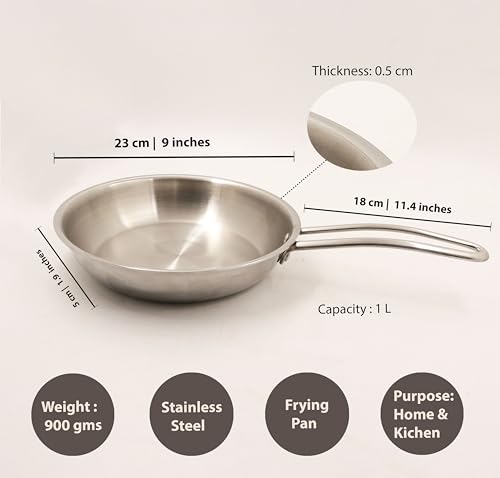 Image of Spillbox Stainless Steel Sandwich Triply Kadhai|Kadai|Wok|Nonstick 3-Layer Body| Steel Cookware|Induction Safe|Dishwasher Safe|Food Grade |Heavy |FryPan |Curry |Stirfry|Deepfry-FryPan(Small-Dia:22cm)