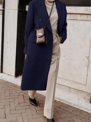 Image of IDEALSANXUN Womens Long Wool Coats Fall Winter Double Breasted Trench Coat Peacoat