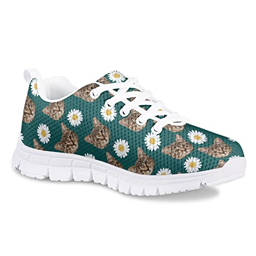 Floral Cat Print Green Cute Running Shoes for Little Girls Size 10.5 Kids Gym Dance School Lightweight Mesh Casual Daily Athletic Sneakers Girls Outdoor Indoor Fall Spring Walking Tennis Shoes4