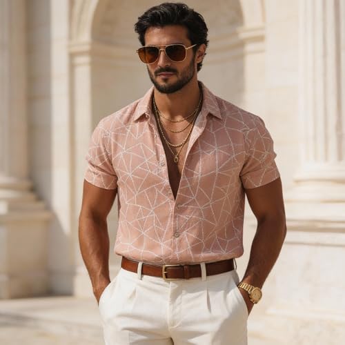 Image of Lymio Men Shirt || Men Embroidery Design Shirt || Half Slevee Shirt Men || Cotton Shirt (Available Also Packs) (Embro-Zigzag)