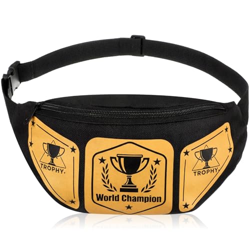 Hillban Pochete de cinto campeonato para homens e mulheres, troféu, bolsa de cintura, hip bag para fãs e competições esportivas, Preto, dourado, Campeonato