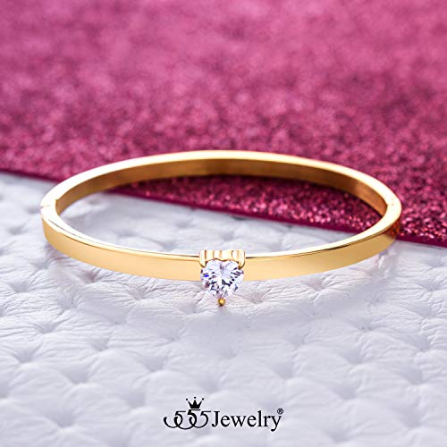 555Jewelry Stainless Steel Hinge Lock Large Heart Shape Cz Cuff Love Bracelet Bangle Bracelets For Women, Love Bracelets For Women - Gold #TOP3