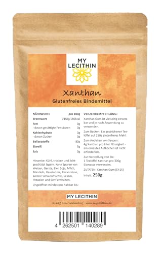 MY LECITHIN Xanthan Gum, 250g, Glutenfreies Bindemittel, Verdickungsmittel E415, Vegan, für Backen und Saucen MY LECITHIN Xanthan Gum, 250g, Glutenfreies Bindemittel, Verdickungsmittel E415, Vegan, für Backen und Saucen