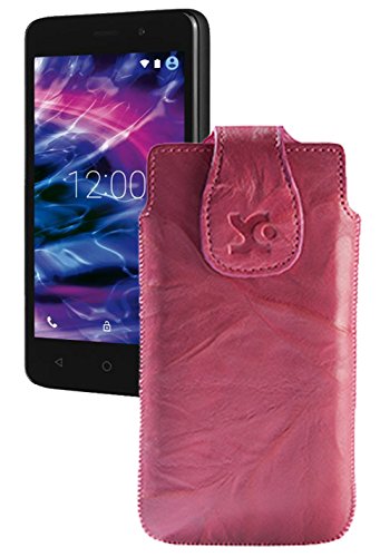 Suncase Original Tasche für/MEDION Life E4504 / Leder Etui Handytasche Ledertasche Schutzhülle Hülle Hülle/in wash-pink
