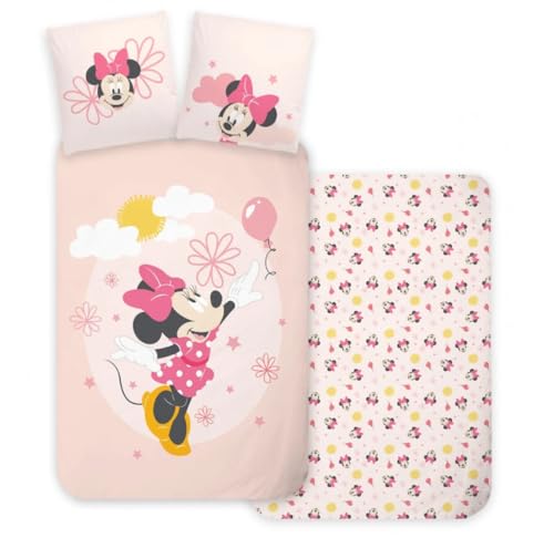 Disney Minnie Mouse Cot Bedding Set for Kids – 100% Cotton Duvet Cover 100x140 cm and Pillowcase 40x45 cm for Toddler Bed | Soft Natural Fabric | Cartoon Bed Linen for Girls and Toddlers