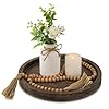 Hanobe decorative wooden serving tray rustic round wood plate farmhouse centerpiece decorations small candle holder trays for coffee table living room kitchen vintage home decor  urban country home decor