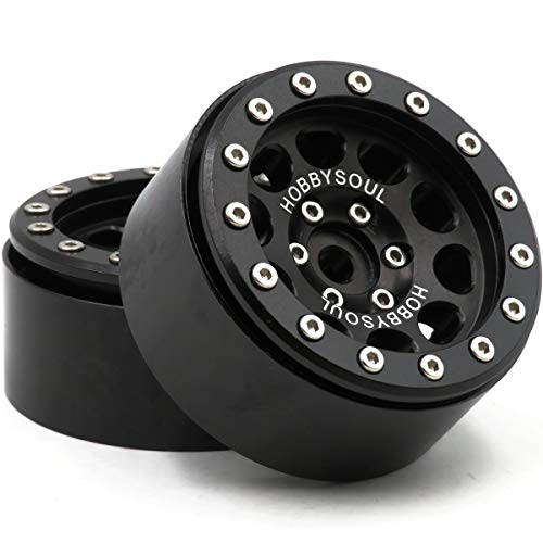 Quantità: 2 pezzi hobbysoul 2pcs RC 1/10 Alluminio 1.9 \'\' Beadlock Ruote Cerchi Hex 12mm Colore Nero Misura per 1:10 RC Rock Crawler Mud 1.9 Pneumatici