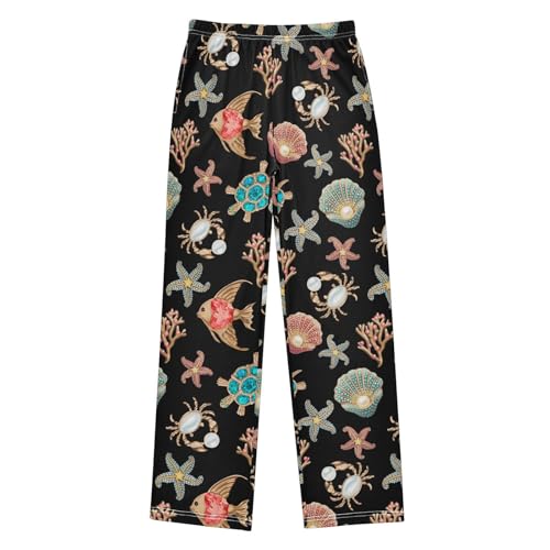 ZZXXB Crab Fish with Pearl Boys Long Pants Soft Trousers Elastic Waist Kids Lounge Bottoms with Pockets S-XL