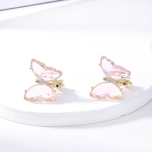 YOQUCOL Butterfly Shape Crystal Clip On Earrings Gold Non Pierced Golden Stud for Women4
