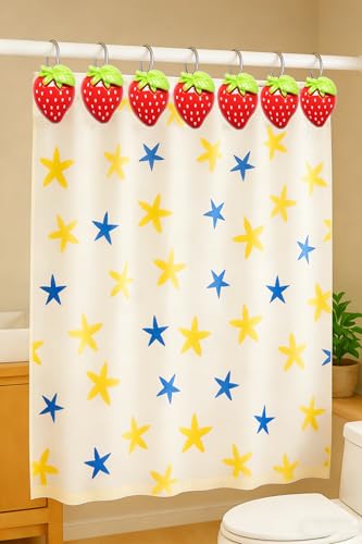Image of 12-Piece Strawberry Shower Curtain Hooks, Decorative Resin Fruit Shower Curtain Rings, Suitable for Bathroom Decor, Compatible with Standard Shower Curtain Rods