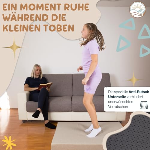 CALLMEJOY® Hüpfpolster für Kinder – Sichere Hüpfmatratze & Oeko-TEX zertifiziertes Hüpfkissen | Made in EU, waschbar & Anti-Rutsch | Freude für Kinder & Entspannung für Eltern - 100x75x18 cm (Cream)