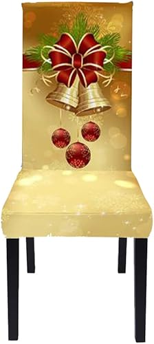 Miniatura 2 de FAMRSTDEO Juego de 4 fundas protectoras de silla de copo de nieve con campanas de Navidad, fundas elásticas extraíbles para sillas de comedor,