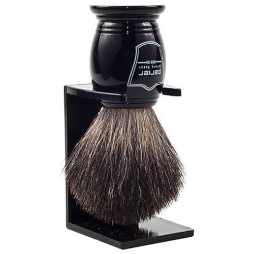 Parker Safety Razor 100% nero setole di tasso pennello da barba con manico in ebano – Supporto per spazzola incluso