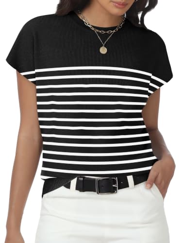 Image of Womens Tops Summer Sweaters Short Sleeve Shirts Dressy Casual Basic Casual Cap Sleeve Tops Beach Vacation Clothes