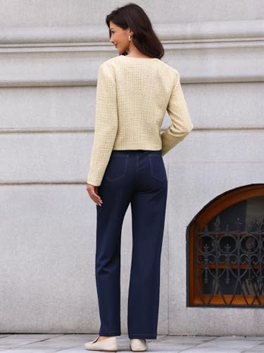 Allegra K Tweed Jacket Women Long Sleeve Button Down Collarless Business Casual Blazer Fall Trendy Cropped Jackets3