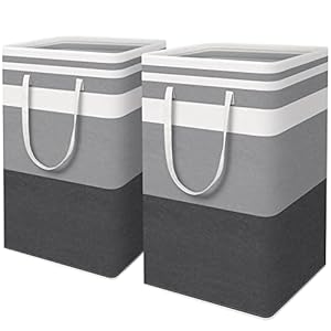 WISELIFE 2-Pack Laundry Hamper, 75L, Collapsible, Waterproof, Cotton Blend, Gradient Grey