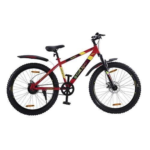 Image of CULTSPORT by Cult Dauntless 26 inch Single Speed Mountain Bike (Cycle /Bicycle) with Front Suspension and Dual Disc Brake, Cycling Event, Ride Tracking App | Ideal for 13+ Years, Red
