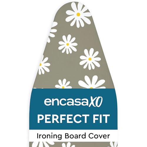Image of Encasa XO Ironing Board Cover with 3mm Thick Felt Pad for Steam Press (Fits Standard X-Large Boards of 135x45 cm) Heat Reflective, Scorch & Stain Resistant, Printed - Daisy Grey