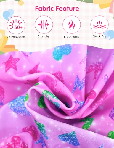 Image of Girls Swimsuit Colorful Short Sleeve Bathing Suits UPF 50+ Rash Guard Set Two Piece Summer Swimwear