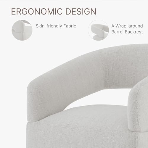 Image of KISLOT Upholstered Dining Chairs Set of 2, Modern Rolling Dining Chairs with Hidden Casters, Arm Kitchen Chairs with Linen Look Fabric, Padded Barrel Chairs for Dining Room, Kitchen, Light Linen
