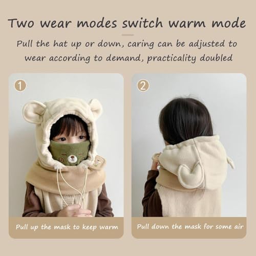 Balaclava Children's Cat Ears Hood, Winter Windproof Kids Face Mask, Cute Boys Girls One-Piece Plush Scarf Hat-A3