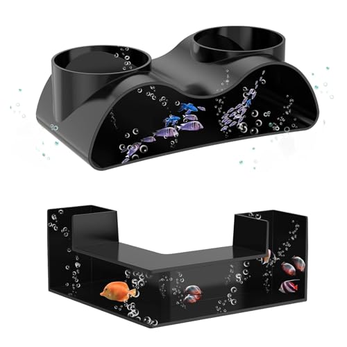 CHARMNAIL Décor Aquarium Tunnel Souterrain pour Poissons, Ensemble de 2 Pièces à Double Entrée (Forme en L), Cachette pour Poissons et Crevettes en...