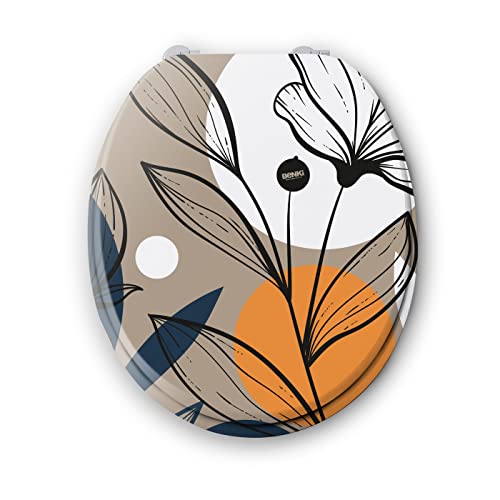 BENKI - Lunette De Toilette Art - Abattant WC Avec Frein De Chute - WC En Bois Avec Charnières En Acier Inoxydable & Ajustables - Forme Universelle