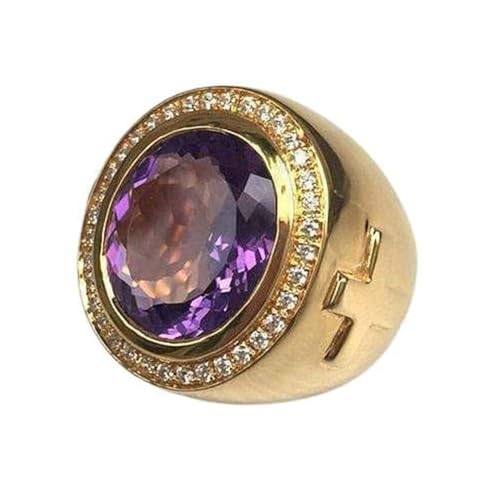 Huge Natural Amethyst Gold Bishop Ring (Ring Size 12.5)