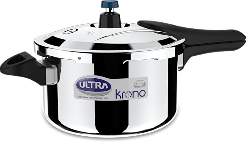 Image of Ultra Triply Krono Pressure Cooker 5.5 Litre | Whistle Counter | Spillage Control | AISI 304 Food Grade Stainless Steel Cooker | 5 Years Warranty | 1.2 MM Lid Thickness | Induction Compatible