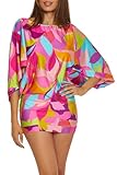 Trina Turk Women's Standard Lilleth Swim Dress, Casual, Boat Neck, Floral Print, Beach Cover Ups, Multicolor