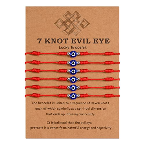 MANVEN 6 PCS Evil Eye Bracelets for Women Men Kabbalah 7 Knot Red String of Fate Rakhi Bracelet Amulet Rakhi Handmade Good Luck Protection Gift for Family Mother Daughter Friendship