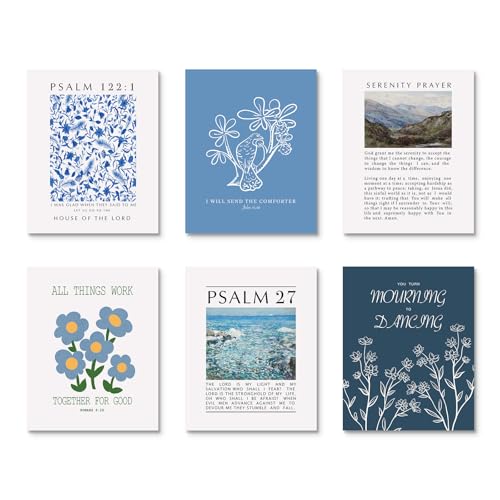 Image of Habseligkeit Blue Flower Wall Art Prints, Retro Wall Decors for Room Aesthtic, Abstract Posters for Girls Bedroom Decor Aesthetic Unframed, 8X10in, Set of 6