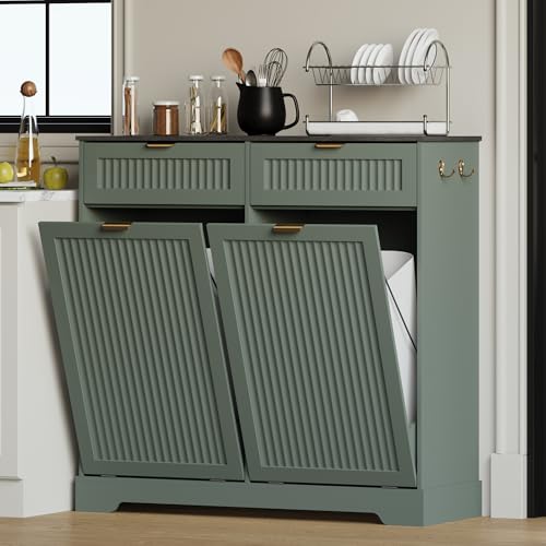 2x13 Gallons Double Tilt Out Trash Can Cabinet, Trash Cabinet, Green