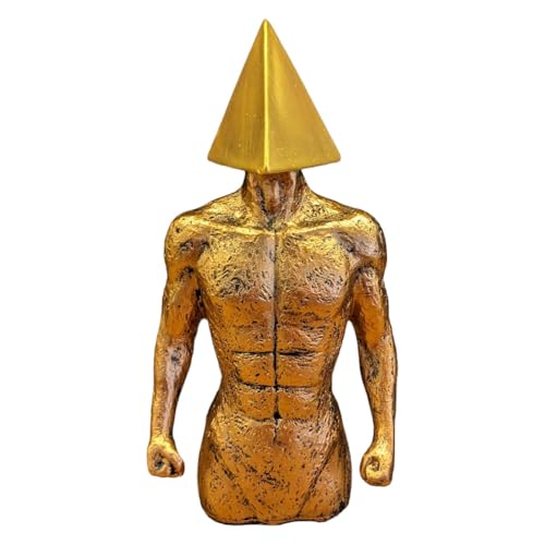 Image of Geometric Marvel MuscleCraft Accent Statue Set of 3 | Gold Stone Body with Golden 3D Triangle, Sphere, or Square Head(Human Body)