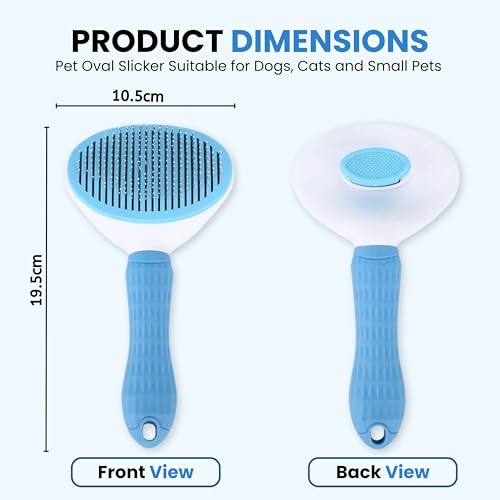 Image of Foodie Puppies Grooming & Cleaning Thin Slicker Brush for Dogs & Cats | Self Clean Brush for Shedding | Gently Removes Loose Undercoat, Mats and Tangled (Oval Head Slicker)