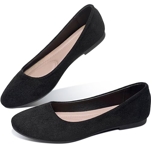 Image of Obtaom Round Toe Women Flat Shoes Slip on Girls Dress Black Ballet Flats
