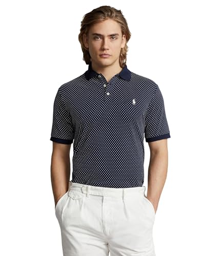 Image of POLO RALPH LAUREN Mens Classic Fit Dot Soft Cotton Polo Shirt, Preppy DOT /Refined Navy, Medium
