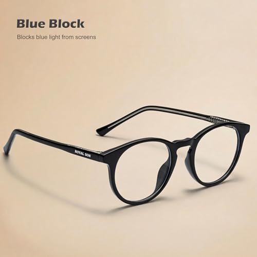 Image of ROYAL SON Blue Cut Computer Glasses | Anti Glare & Blocks Harmful Rays | UV Protected | Full Rim | Round | Men & Women | Small | SF-RS1111