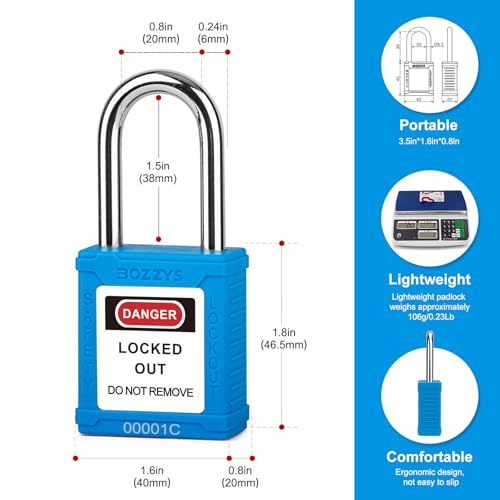 Image of Lockout Tagout Locks with 2 Master Keys|12-Pack Blue OSHA Loto Lock|Keyed Different & Laser Coding|Lock Out Padlock Kits for Machinery & Electrical Panels