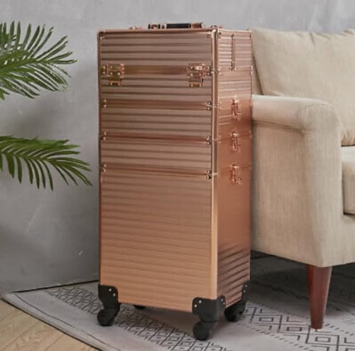 Image of Adson Professional Beauty Makeup Cosmetic Aluminium Vanity Trolley Train case (Glossy Rose Gold)
