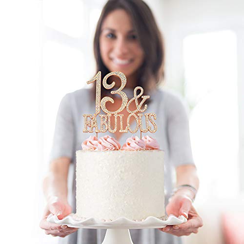 13 Cake Topper - Premium Rose Gold Metal - 13 & Fabulous - 13th Birthday Party Sparkly Rhinestone Decoration Makes a Great Centerpiece - Now Protected in a Box - Thumbnail 7