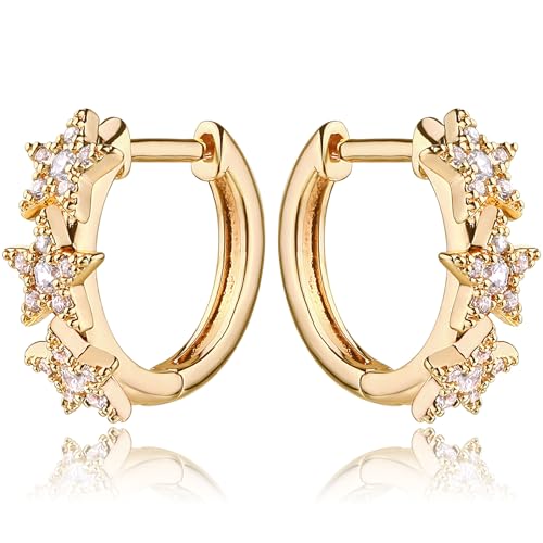 MEVECCO Gold Star Hoop Earrings for Women 18K Gold Plated Hoop Earrings Handmade Simple Minimalism Hoop Hypoallergenic Earrings for Everyday Jewelry
