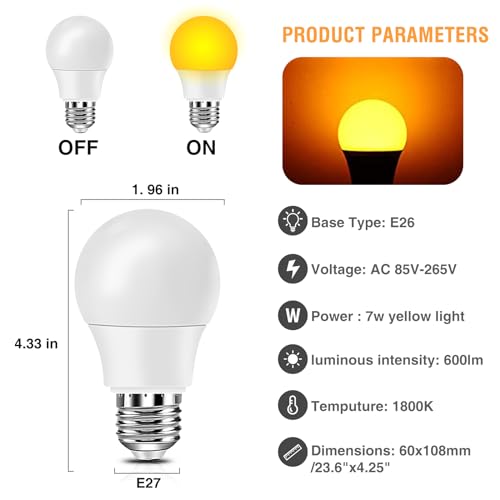 Neporal Amber Light Bulbs, 9W 60W Equivalent A19 Soft Light Bulb, Blue Light Blocking Warm Light Bulbs, 1800K Amber Night Light Bulb, Dim Bulb for Healthy Sleep and Baby Nursery Light (3)