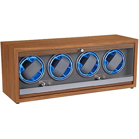 Automatic Watch Winder with LED Light Soft Flexible Watch Pillow AC Adapter Quiet Motor 4 Rotation Modes 4 Slots Cover