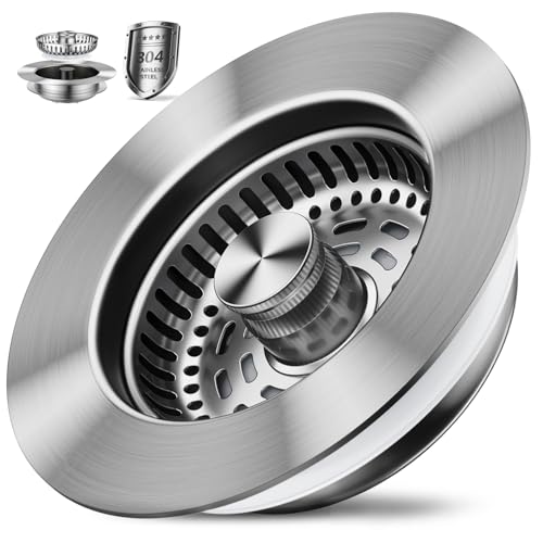 3-in-1 Stainless Steel Kitchen Sink Drain Strainer with Anti-Clog Basket,