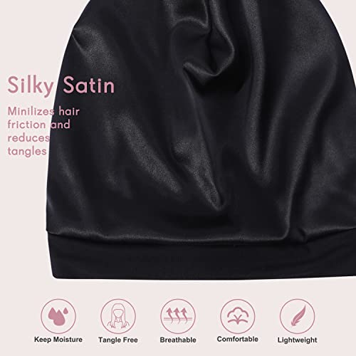 Hat Hut Satin Bonnet Silk Bonnet Hair Cover Sleep Cap for Curly Hair Women Adjustable Silk Lined Slouchy Beanie Hat with Ears4