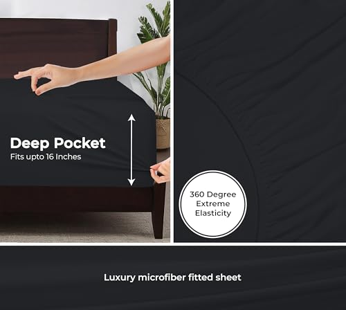 Image of Royale Linens Fitted Sheet Full - Ultra Soft 1800 Brushed Microfiber - Hotel Luxury Bottom Sheets - Wrinkle Free & Fade Resistant - Deep Pocket Fitted Sheet Only (Full, Black)