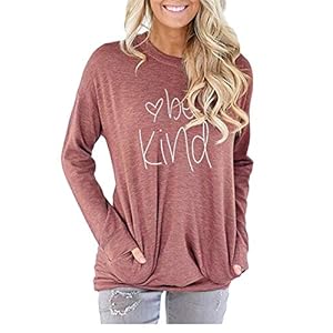 MODARANI-Casual-Long-Sleeve-T-Shirt-Mama-Bear-Good-Vibes-Tunic-Tops-Be-Kind-Blouse-for-Women-Cute-Comfy MODARANI Comfy Cute Shirts Long sleeves Be Kind Casual Tunic Tops Red Blouse Crew Neck XXL