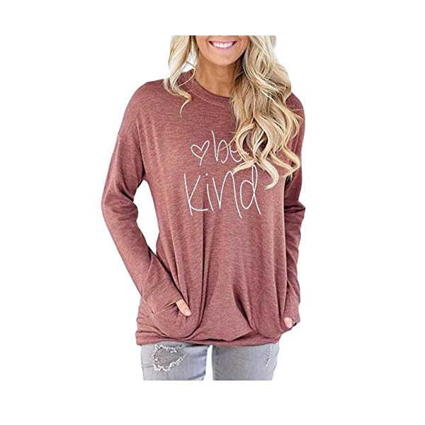 MODARANI Comfy Cute Shirts Long sleeves Be Kind Casual Tunic Tops Red Blouse Crew Neck XXL